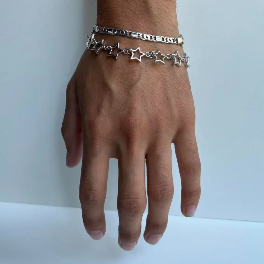 Y2K 2000s style star-stacked cute goth grunge silver bracelet